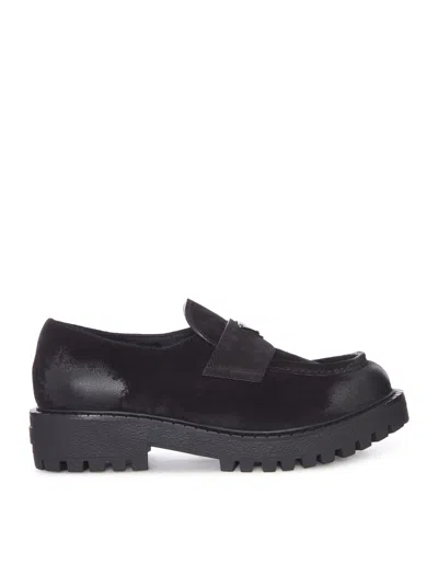 Prada Suede Loafers With A Distressed Finish In Black