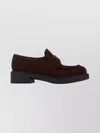 Prada Suede Loafers With Chunky Heel And Round Toe In Brown
