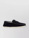 Prada Suede Loafers With Contrast Stitching And Rubber Sole
