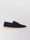 PRADA SUEDE LOAFERS WITH ICONIC METAL TRIANGLE