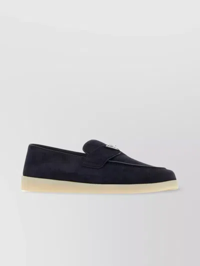 Prada Suede Loafers With Iconic Metal Triangle In Gray