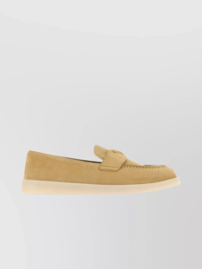 Prada Suede Loafers With Iconic Metal Triangle In Brown