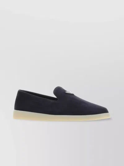 PRADA SUEDE LOAFERS WITH ROUND TOE AND CONTRAST SOLE