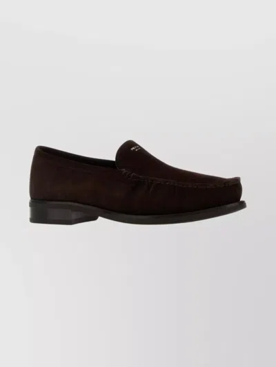 PRADA SUEDE LOAFERS WITH ROUND TOE AND STITCHING