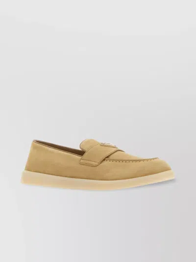 PRADA SUEDE LOAFERS WITH RUBBER SOLE AND STITCH DETAILING