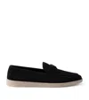 Prada Logo-plaque Suede Loafers In Blue