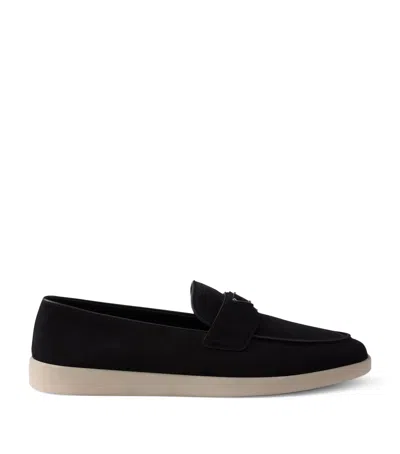 PRADA PRADA SUEDE LOGO LOAFERS