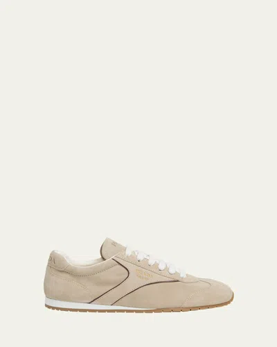 Prada Suede Low-top Sneakers In Neutral