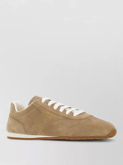 Prada Suede Low Top Sneakers Rubber Sole In Brown