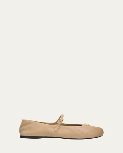 Prada Suede Mary Jane Ballerina Flats In Brown