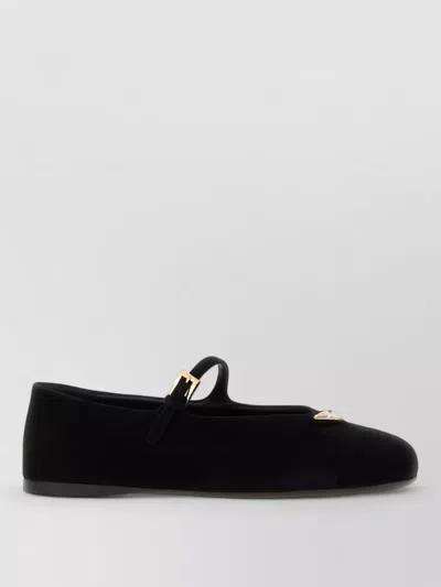 Prada Suede Mary Jane Ballerinas Flat Sole In Black