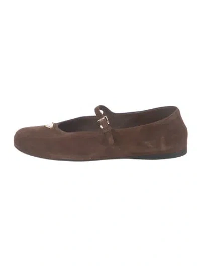 Pre-owned Prada Suede Mary Jane Flats In Brown