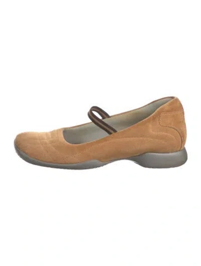 Pre-owned Prada Suede Mary Jane Flats In Brown