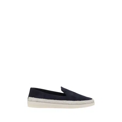Prada Suede Loafers With Espadrille Sole And Round Toe In Blue