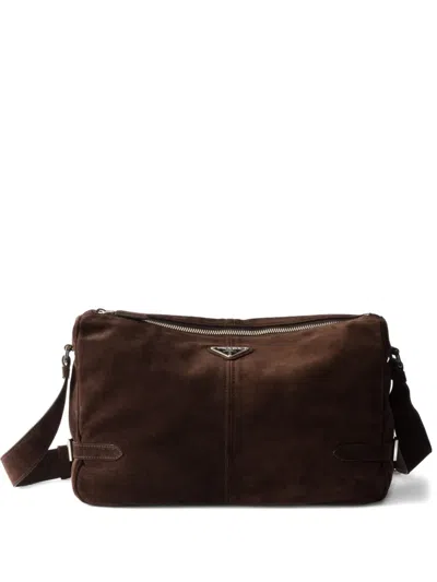 Prada Suede Messenger Bag In Brown