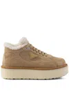 Prada Suede Shearling Platform Sneakers In Neutrals
