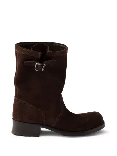 Prada Leather Mid-calf Boots In Brown