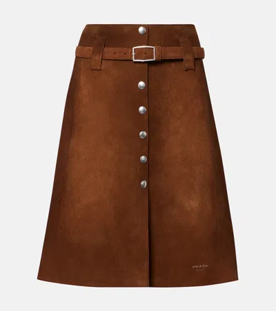 Prada Belted Midi Skirt In Brown