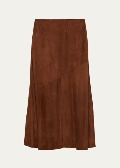 Prada Suede Midi Skirt In Brown