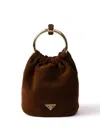 Prada Womens Brown Brand-plaque Mini Suede Bucket Bag In Brown