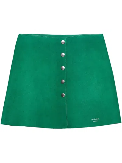 Prada Suede Miniskirt In Green