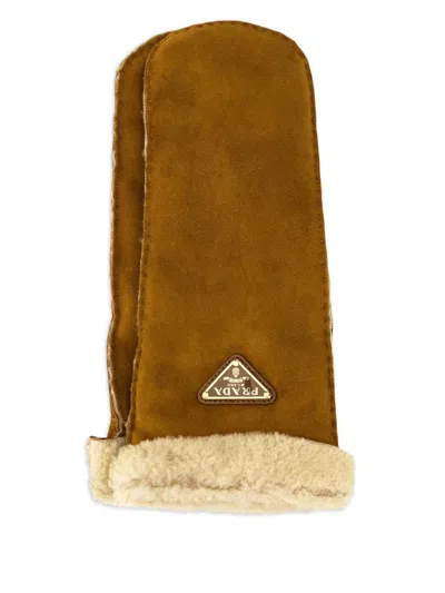 Prada Triangle-logo Gloves In Brown