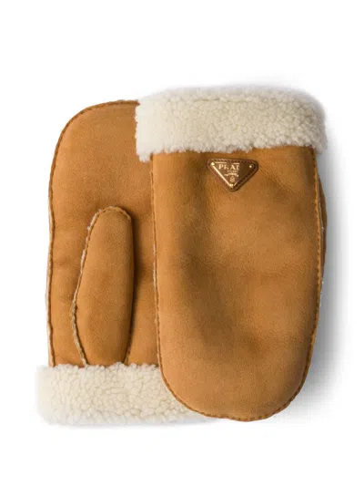 Prada Suede Mittens In Brown