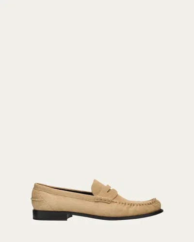 Prada Suede Moccasin Loafers In Neutral