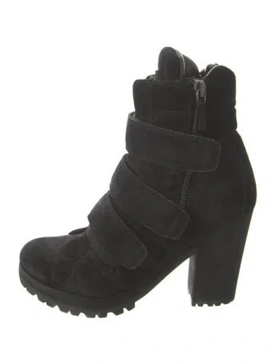 Pre-owned Prada Suede Moto Boots In Black