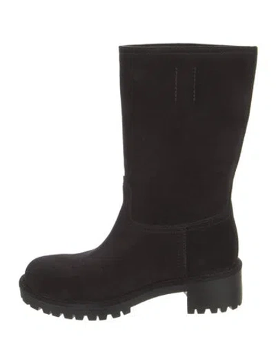 Pre-owned Prada Suede Moto Boots In Black