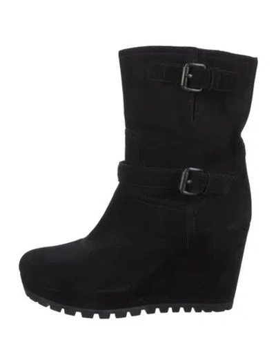 Pre-owned Prada Suede Moto Boots In Black