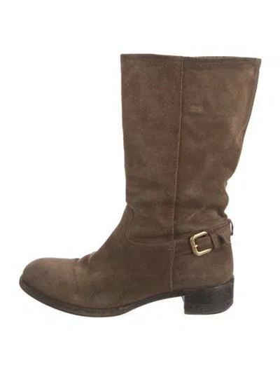 Pre-owned Prada Suede Moto Boots In Brown