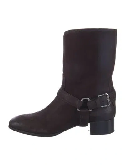 Pre-owned Prada Suede Moto Boots In Brown