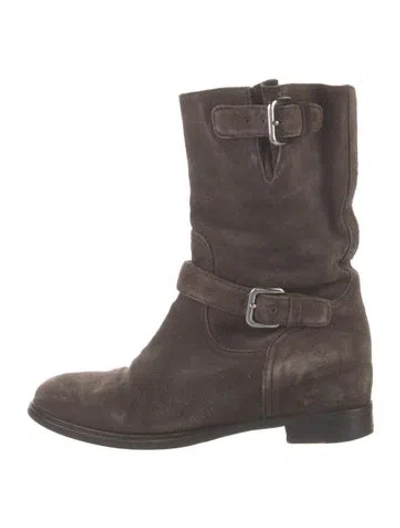 Pre-owned Prada Suede Moto Boots In Brown