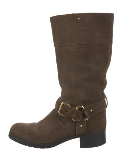 Pre-owned Prada Suede Moto Boots In Brown