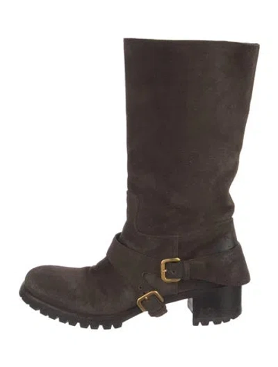 Pre-owned Prada Suede Moto Boots In Brown
