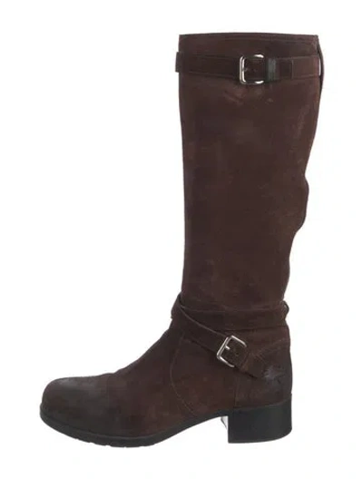 Pre-owned Prada Suede Moto Boots In Brown