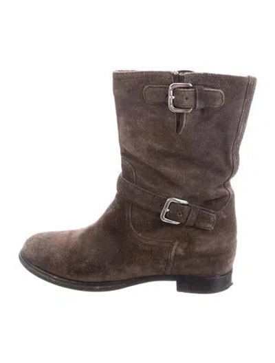 Pre-owned Prada Suede Moto Boots In Brown