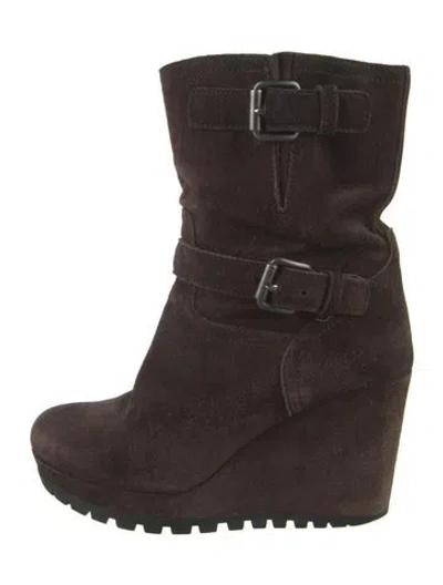 Pre-owned Prada Suede Moto Boots In Brown