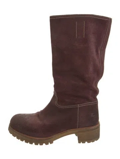 Pre-owned Prada Suede Moto Boots In Burgundy