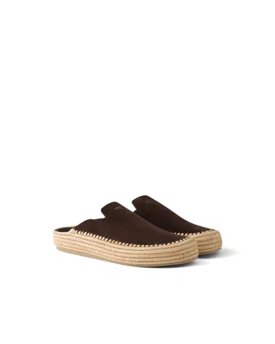Prada Suede Mules In Brown
