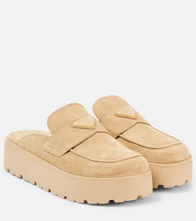 Prada Suede Mules In Beige