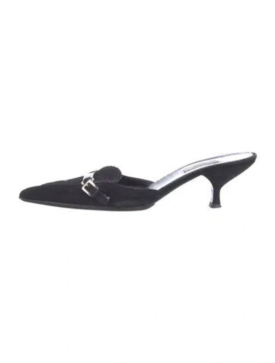 Pre-owned Prada Suede Mules In Black
