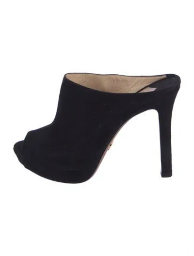 Pre-owned Prada Suede Mules In Black