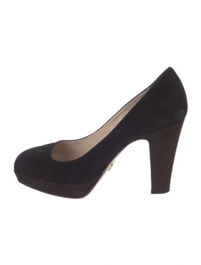 Pre-owned Prada Suede Mules In Black