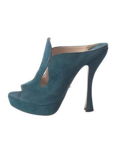 Pre-owned Prada Suede Mules In Blue