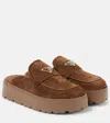 Prada Suede Flatform Mules In Brown