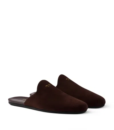 Prada Suede Mules In Dark Brown