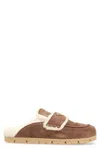 Prada Suede Shearling Cozy Loafer Mules In Brown
