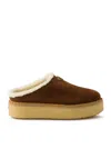 Prada Shearling Lining Suede Slippers In Brown